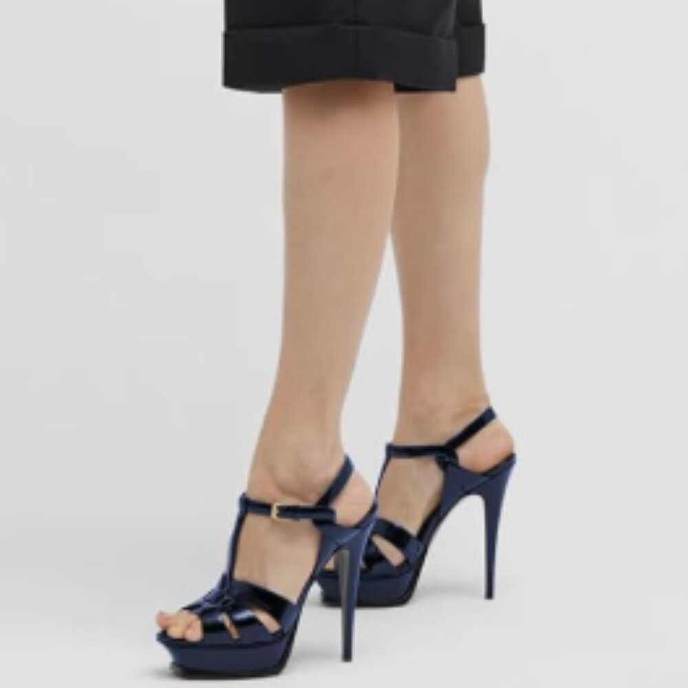 FSJ Blue T-Strap Platform Sandals Peep Toe Ankle Strap Stiletto Heels Shoes